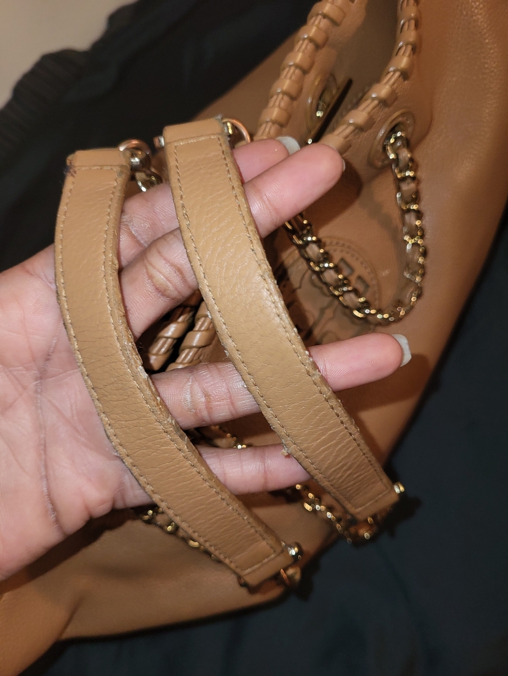 Tory Burch Tan Leather Tote with Chain-Strap/ Comes With COA EUC - Picture 8 of 10